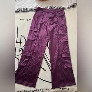 Satin Wide-Leg Cargo Pants